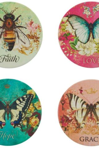 1220000322745 Inspirational Ceramic Drink Coasters for Women: Bees & Butterflies Multicolor Fl