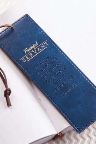 6006937139374 Navy Blue Faux Leather Bookmark  Faithful Servant Bible Verse Inspirational Book