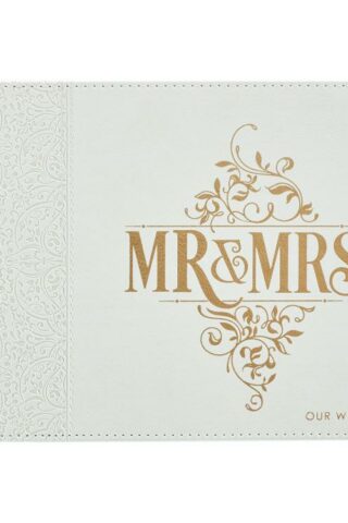 6006937142114 Wedding Guest Book - Mr. and Mrs. Our Wedding - Lacey White Faux Leather w/Inspi